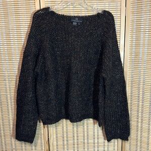 Carole Little Knitwear 1990s Y2K Cropped Length Metallic Dark Brown Sweater XL